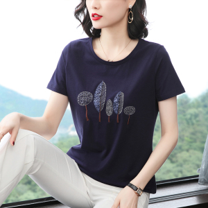 妈妈纯棉短袖t恤女2023夏装新款中老年宽松大码时尚洋气半袖上衣