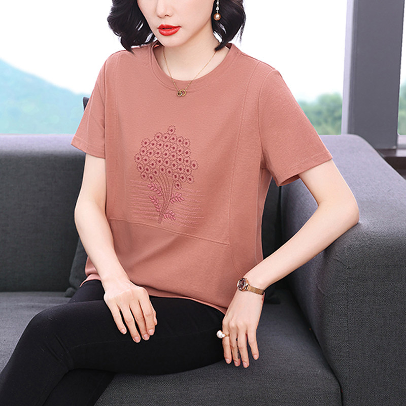 纯棉短袖t恤女妈妈夏装2025新款中老年减龄宽松上衣大码半袖汗衫