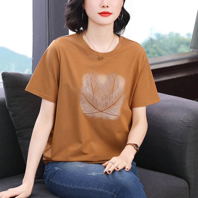 妈妈纯棉短袖t恤女 2026夏装新款中老年宽松显廋上衣洋气百搭小杉