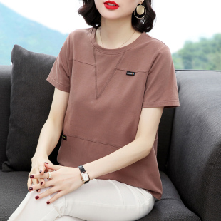 新款 上衣服纯棉短袖 2025夏装 中老年妈妈大码 t恤女遮肚洋气半袖 衫