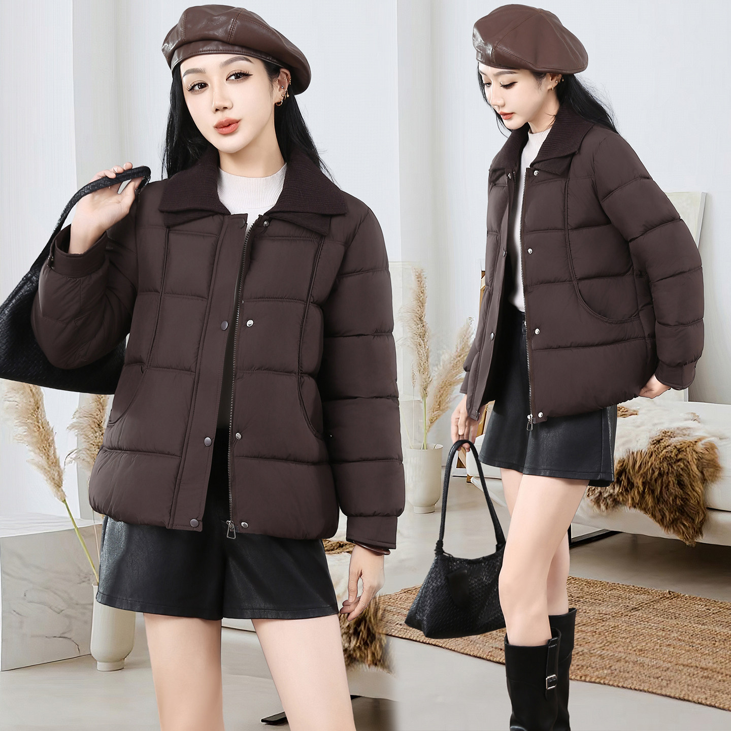 2026新款翻领棉服女短款时尚宽松加厚保暖棉衣外套小个子妈妈装