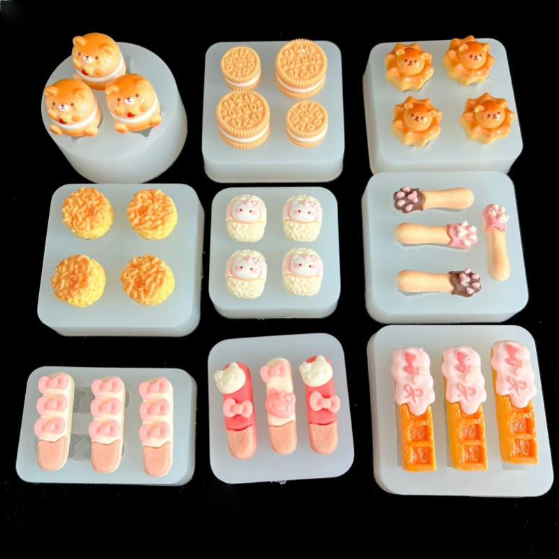 手工食玩熊方便面棒猫咪夹心饼干猫爪捏捏乐滴胶硅胶模具