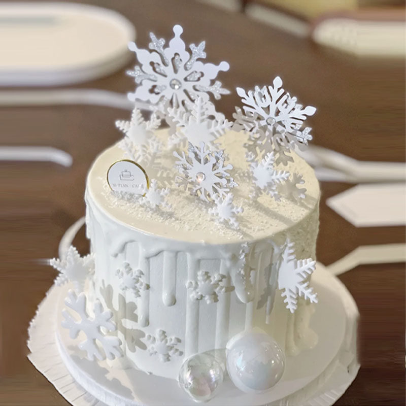 简约白色纯欲风女神雪花蛋糕网红圣诞树烘焙装饰闪粉插件翻糖模具
