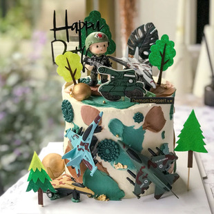 特种兵蛋糕装饰摆件迷彩坦克战斗飞机儿童生日烘焙派对甜品台插件