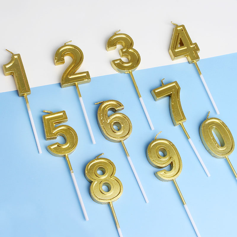 金色数字蜡烛生日蛋糕装饰插件摆件立体单个周岁派对用品甜品台