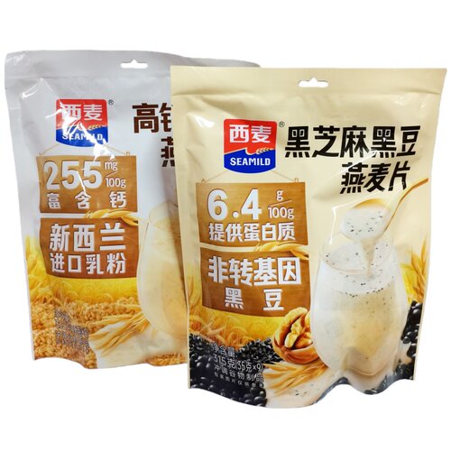 西麦黑芝麻黑豆燕麦片315g*袋装高钙牛奶燕麦片冲泡即食代餐饱腹