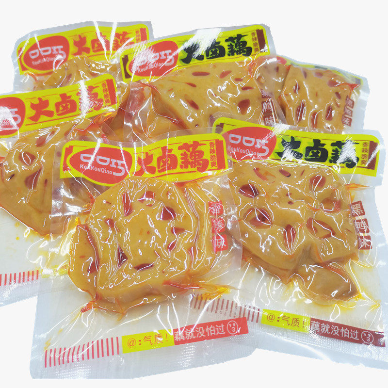 口口巧大卤藕片香辣味散装500g独立小包装黑鸭味脆藕休闲麻辣零食