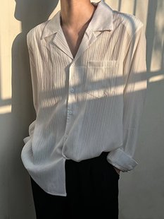 ins春季 韩版 男士 宽松褶皱感长袖 潮流防晒衣痞帅休闲免烫衬衣 衬衫