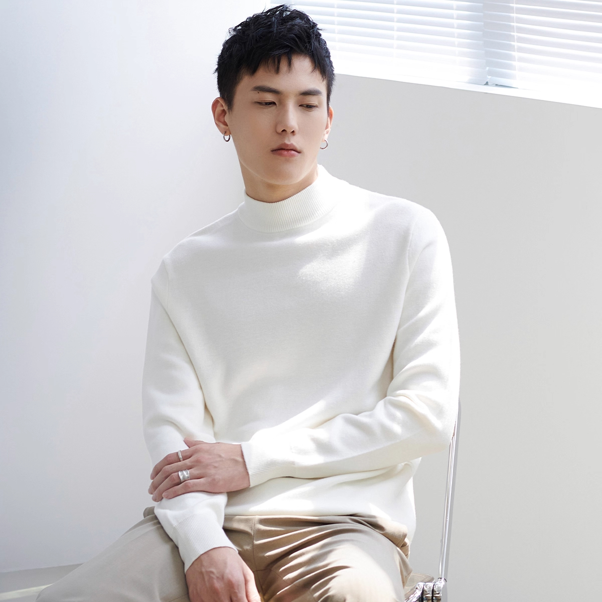 秋冬季半高领毛衣男宽松韩版潮流百搭中领保暖内搭毛衫打底针织衫