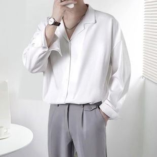 男长袖 薄款 古巴领衬衫 夏季 衬衣 潮流轻熟风高级感男装 垂感宽松短袖
