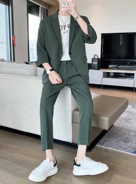 七分袖西装男青春潮流夏季薄款