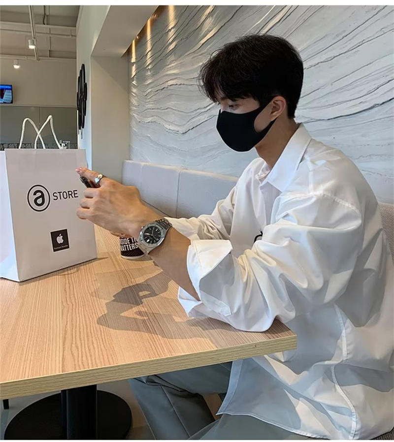 垂感冰丝衬衣翻领长袖衬衫dk痞帅