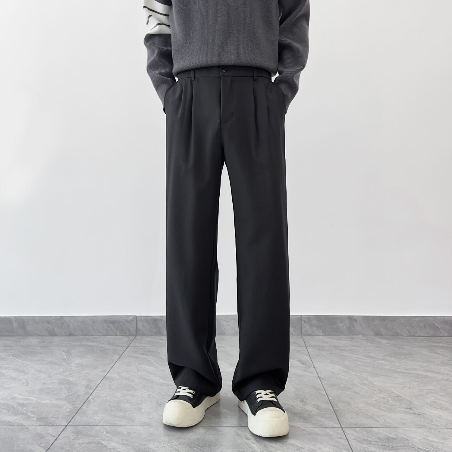 黑色直筒休闲裤阔腿裤