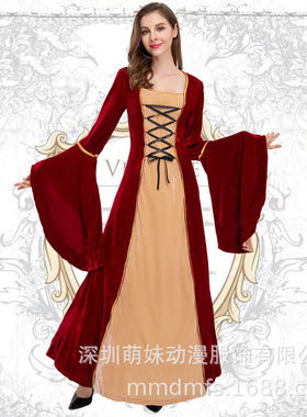 万圣节服装 红色 欧美宫廷长裙 奢华女王皇后酒吧ds舞台派对女装