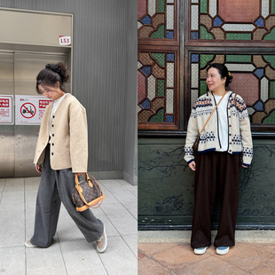 直筒裤 Decemberrush 2024秋冬加厚全松紧腰羊毛百搭休闲长裤