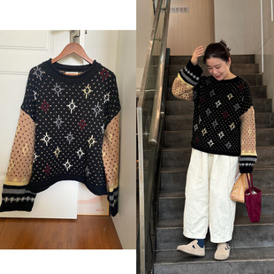 粗棒针织毛衣 撞色设计宽松圆领厚款 Decemberrush 小众款