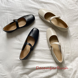 DecemberRush 百搭复古玛丽珍小方头平底低跟浅口女士真皮单鞋