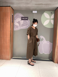 连衣裙 肌理感质感棉V领收腰显瘦气质女士短袖 DecemberRush 夏季