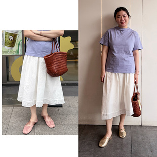 简约蕾丝边a字廓形中长半身裙 优雅法式 Decemberrush 夏季