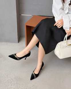 黑色法式高跟鞋女款2026年春季新款时尚尖头晚晚风配裙子浅口单鞋
