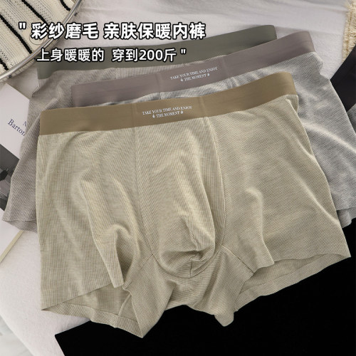 A类彩纱磨毛保暖男士平角内裤