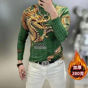 男士高档t恤秋冬新款时尚潮流休闲百搭轻奢霸气过肩金龙保暖卫衣