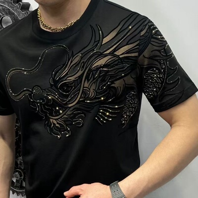 爆款龙图案修身短袖T恤男夏季