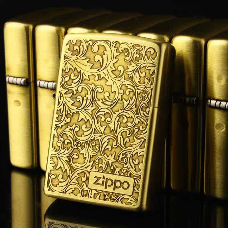 复古打火机zippo送礼双面蚀刻纯铜唐草 男款防风男士生日礼物礼品