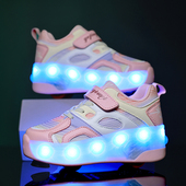 轮滑溜冰鞋 男孩女孩暴走鞋 特惠四轮带刹车隐形按钮带灯自动款 新品