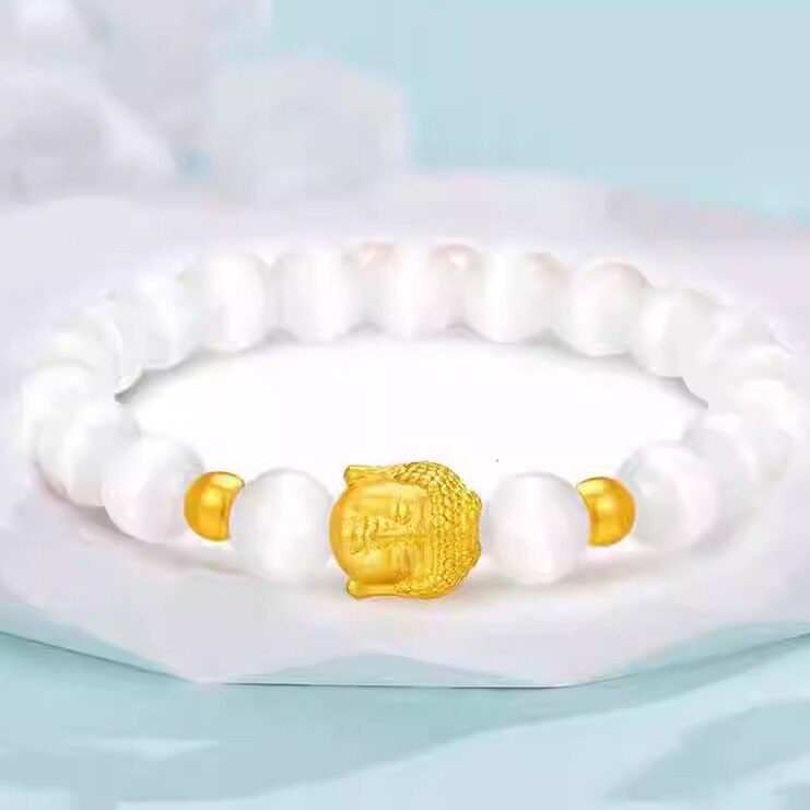 足金999双面佛头转运珠串珠手链黄金佛头手串男女情侣款手绳
