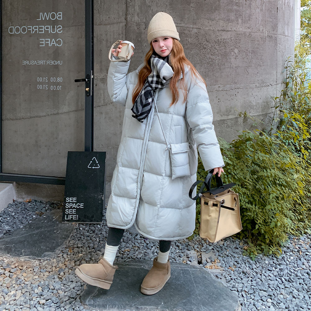 韩系chic蓝色羽绒服女冬2025超火好看高级小众漂亮中长款加厚外套