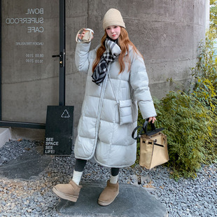 韩系chic蓝色羽绒服女冬2025超火好看高级小众漂亮中长款加厚外套