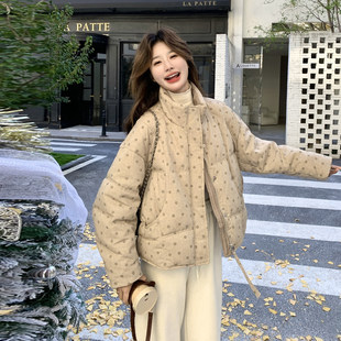 韩系立领短款碎花羽绒服女2025冬新款超好看宽松加厚90白鸭绒外套