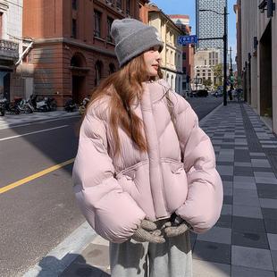 粉色羽绒服女冬季2025新款韩系软糯白鸭绒面包服短款加厚连帽外套