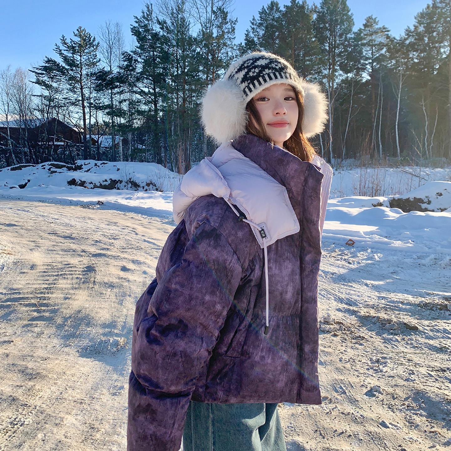 巨好看短款晕染羽绒服女冬装外套2025新款时尚连帽90白鸭绒面包服