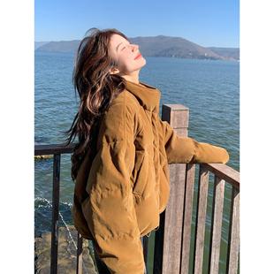 焦糖色覆古丝绒短款羽绒服女2025冬季小个子保暖厚实90白鸭绒外套