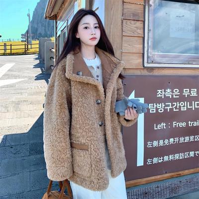 两面穿皮毛一体咖色羊羔毛外套女冬季加厚棉服流行爆款高级感超火