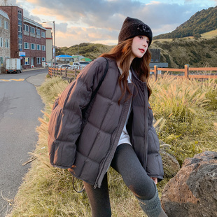 咖色复古小个子圆领羽绒服女2025冬今年流行保暖厚实90白鸭绒外套