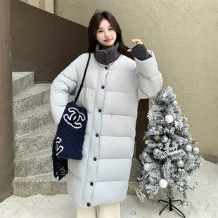 针织拼接中长款绗缝羽绒服外套女冬季今年新款俏皮减龄保暖白鸭绒