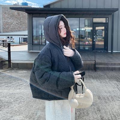 巨好看灰色短款连帽羽绒服女冬季2025新款韩系时尚休闲白鸭绒外套