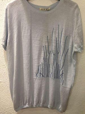 夏季原创短袖圆领绣花亚麻针织衫