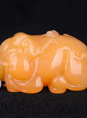 天然和田玉黄玉大象手把件吉祥如意福象把玩件男款玉石小摆件女士
