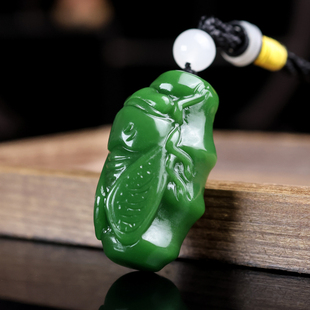 天然和田玉碧玉知了玉蝉手把件菠菜绿玉石一鸣惊人挂件把玩件男女