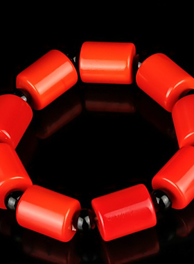 天然红玉桶珠手链和田玉