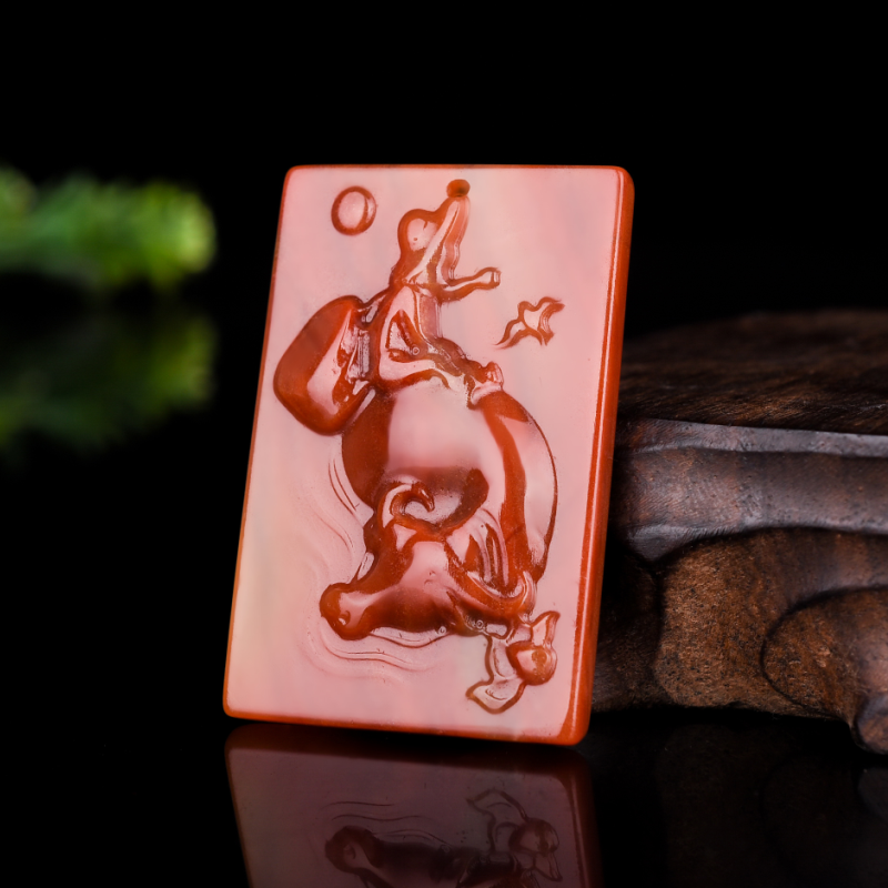 天然玉石吊坠平安牌黄龙玉挂件牧童放牛图玉石牌子玉器项链坠