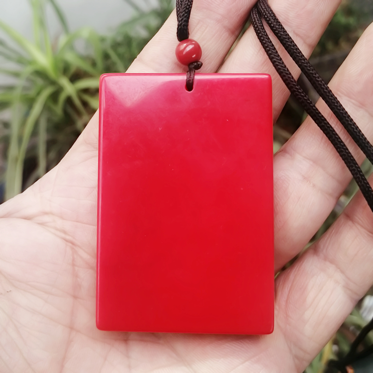天然新疆和田玉平安牌吊坠鸡血红玉无字平安牌项链玉佩挂件毛衣链