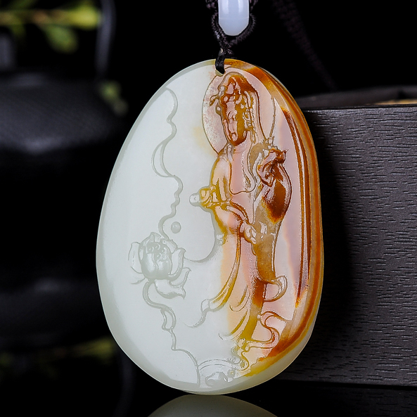 天然和田玉白玉籽料观音吊坠挂件羊脂玉观音菩萨平安牌玉佛玉牌子