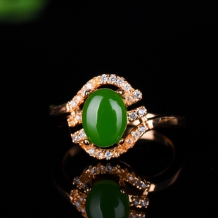 天然和田碧玉戒指女款925纯银开口日韩潮人玉指环生日礼物