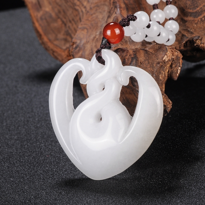 天然和田玉白玉扭转乾坤吊坠男款女士玉石心心相印镂空挂件项链坠