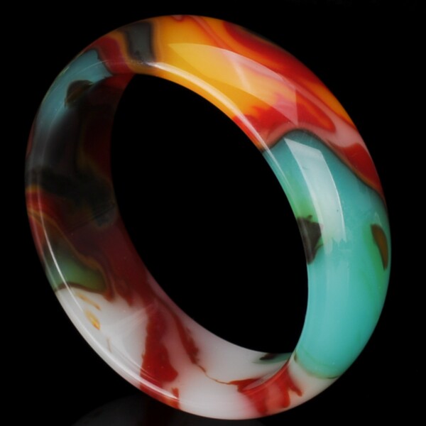 和田玉彩玉手镯女款玉石彩玉加宽天然鸡血红金丝玉玉镯手链手串